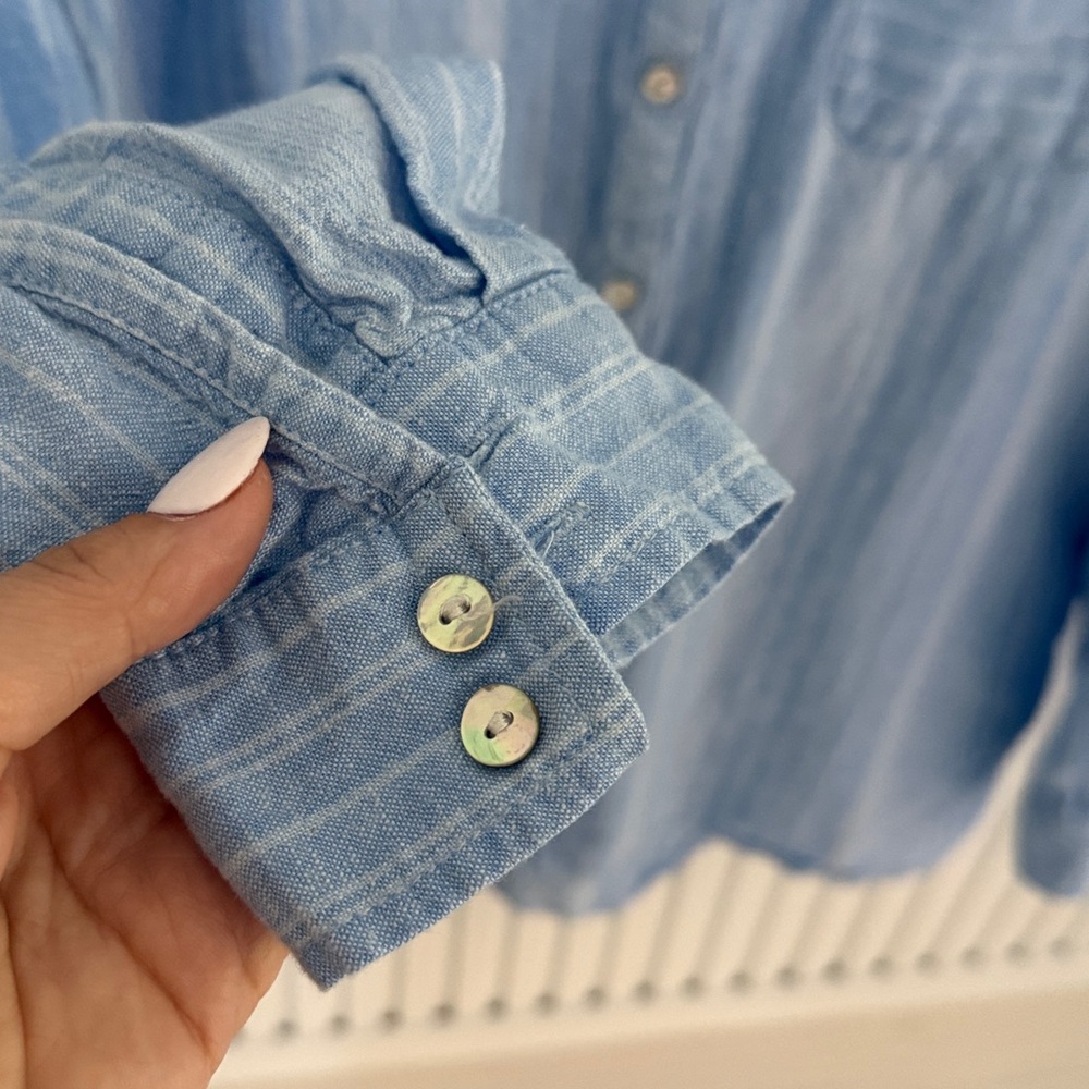 Light blue Linen blend button down Shirt - Picture 4 of 5